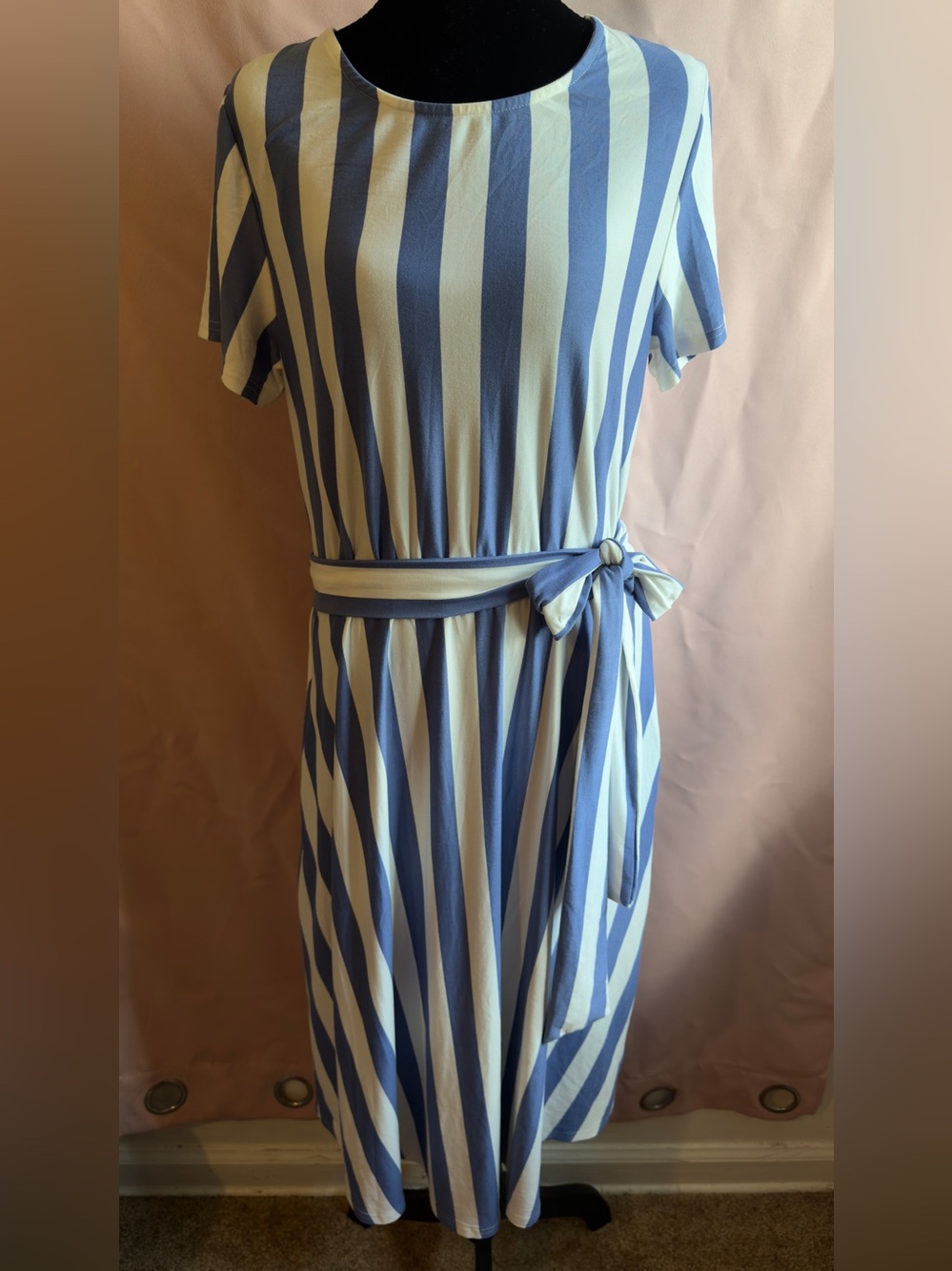 Striped Blue and White Belted Women’s Dress